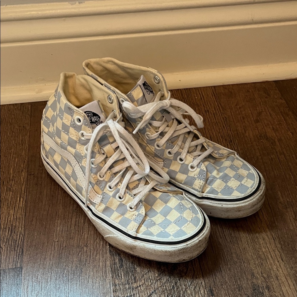 Vans High-Top Checkered Sneakers - light blue